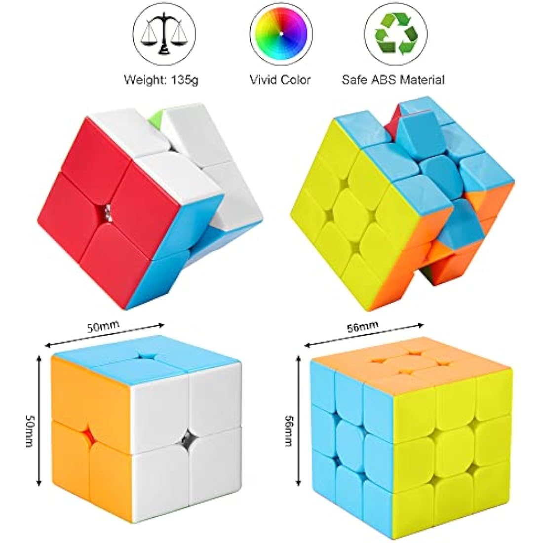 Roxenda Speed Cube Set | 2x2 3x3 Stickerless Magic Cube Puzzle Toy