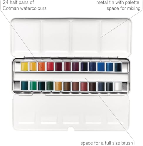 Winsor & Newton Cotman Watercolour Complete Travel Tin – 24 Half Pans