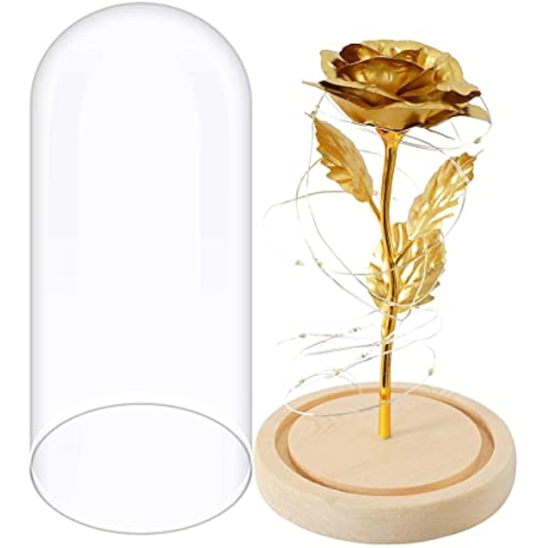 TINYOUTH 24K Gold Plated Rose in Glass Dome | LED Light Up Flower Gift