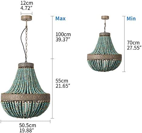 Wood Bead Chandelier – Gray Blue Boho Pendant Light Fixture