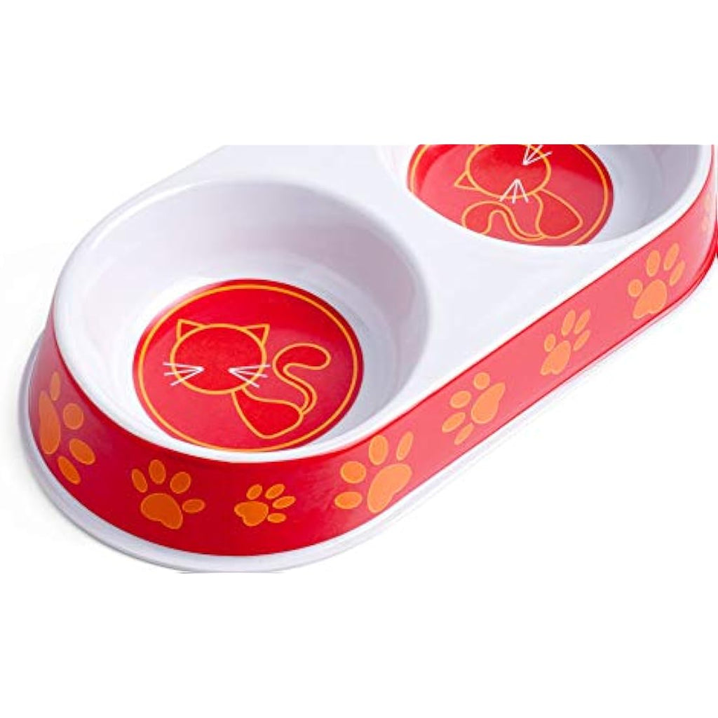 Petface Melamine Double Cat Food and Water Bowl | Orange & Red