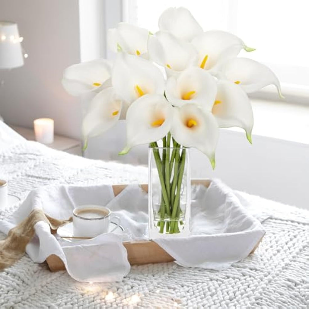 Real Touch White Artificial Calla Lilies with Glass Vase