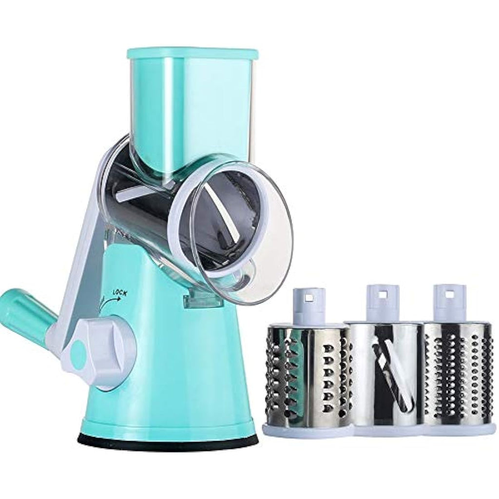 Ourokhome Rotary Cheese Grater | 3-Blade Vegetable Mandoline Slicer – Blue