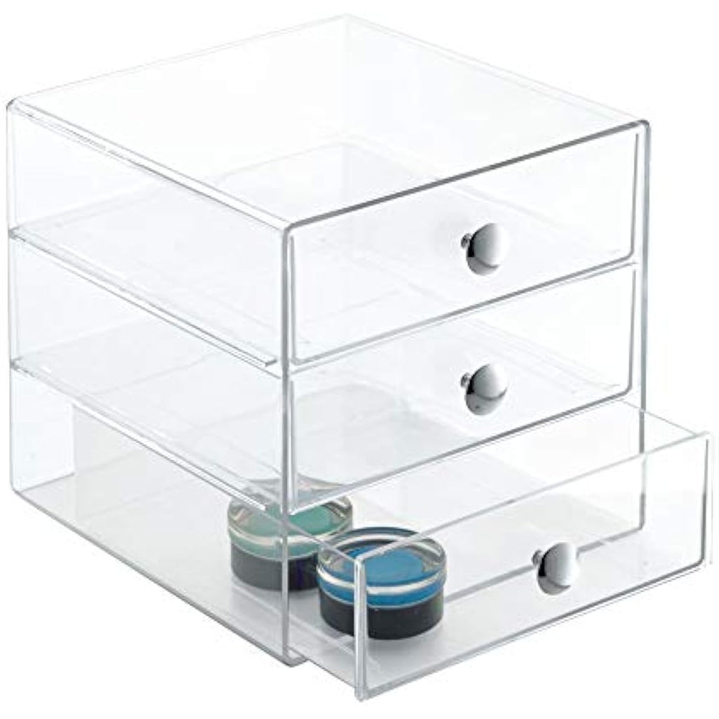 iDesign Clear Makeup Organiser – 3-Drawer Plastic Jewelry Storage Box