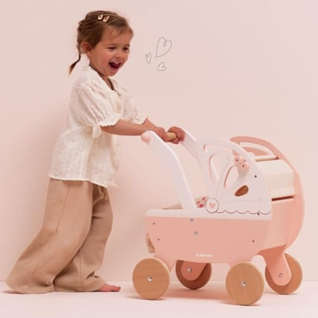 Le Toy Van Sweet Dreams Wooden Doll Pram – Pink Retro Pretend Play Toy