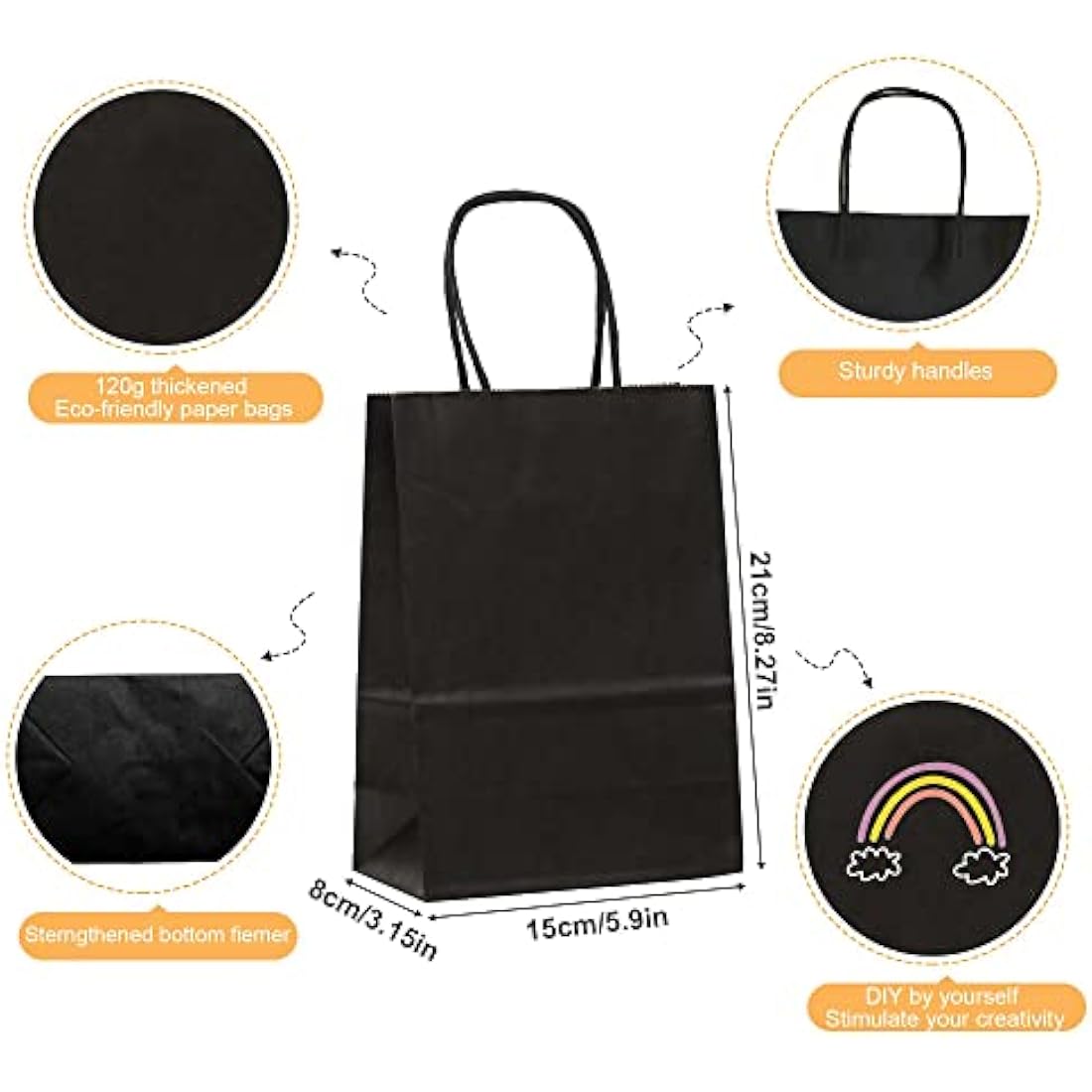 GIFTSAY Black Paper Gift Bags with Handles - 30 Pack Small Bulk 15x8x21cm