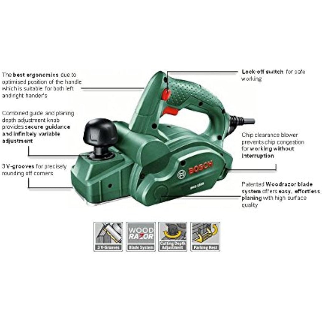 Bosch PHO 1500 Electric Planer – 550W Woodrazor Surface Finisher
