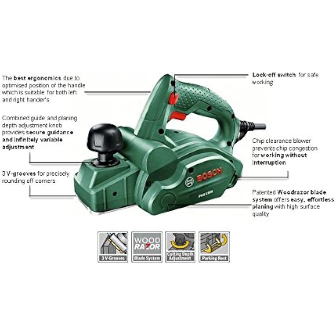 Bosch PHO 1500 Electric Planer – 550W Woodrazor Surface Finisher