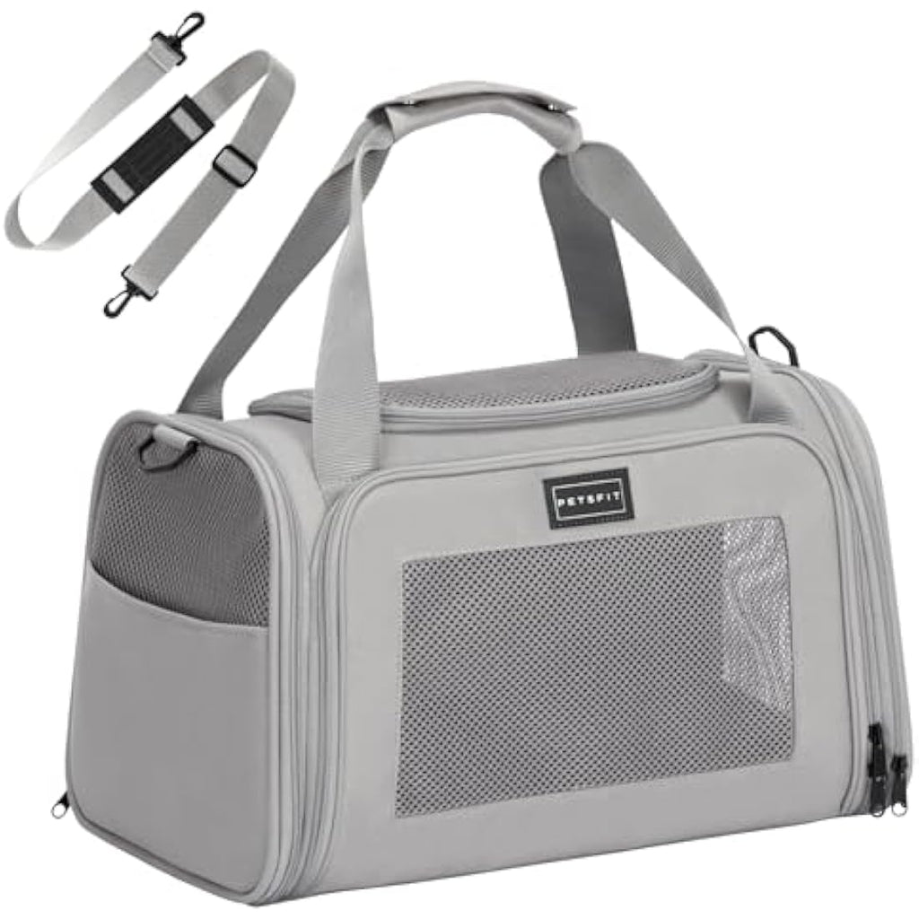 Petsfit Airline Approved Pet Carrier | Grey Cat Bag with Fleece Mat