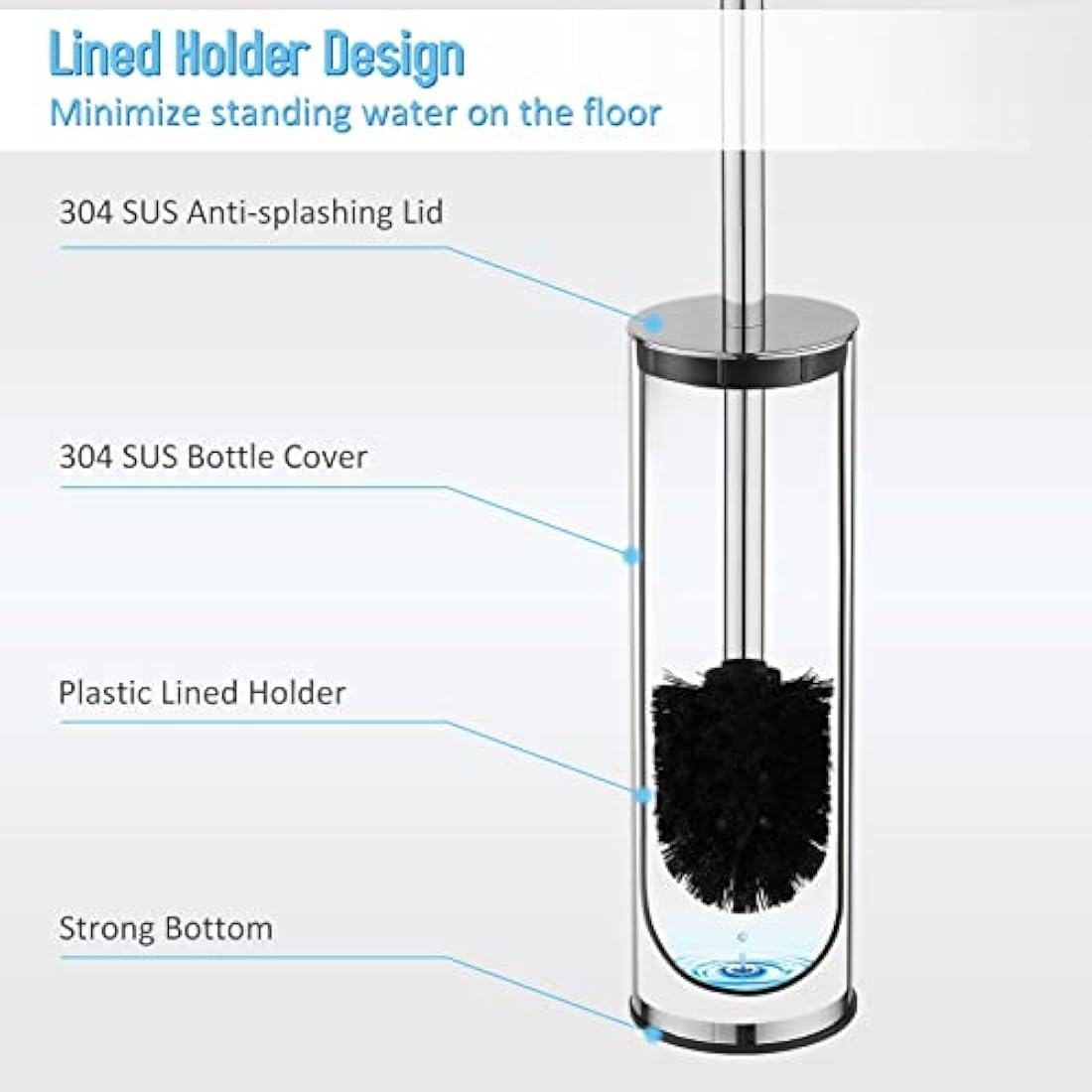 BGL 304 Stainless Steel Toilet Brush and Holder – Chrome Round Stand
