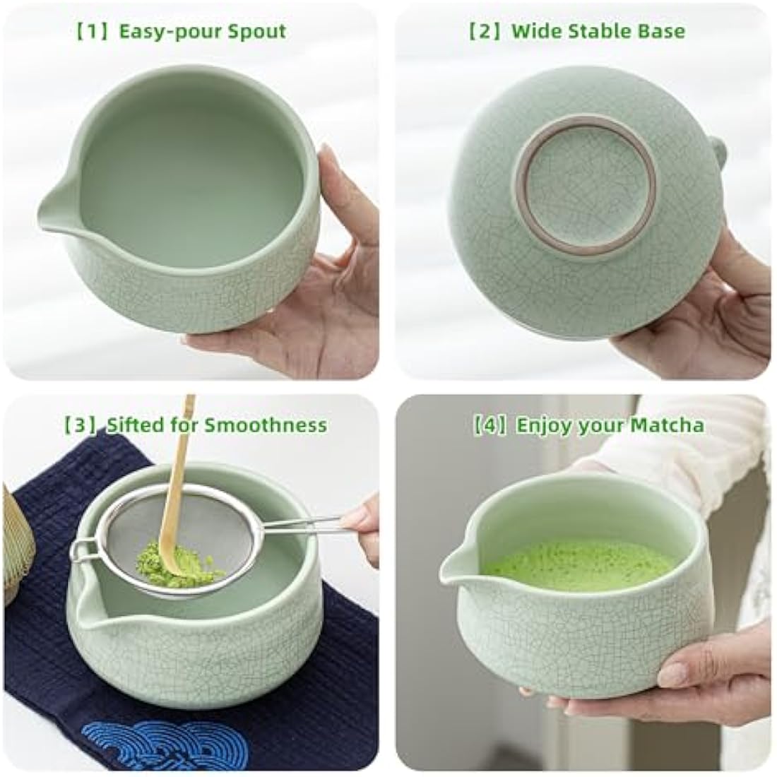 TEANAGOO 7-Piece Matcha Set | Ceramic Bowl with Spout & Bamboo Whisk