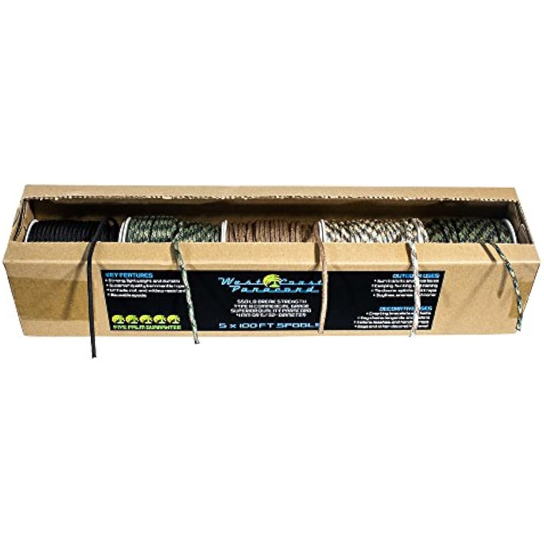 West Coast Paracord 550 Type III Box Set – 500ft Total (5 Spools)