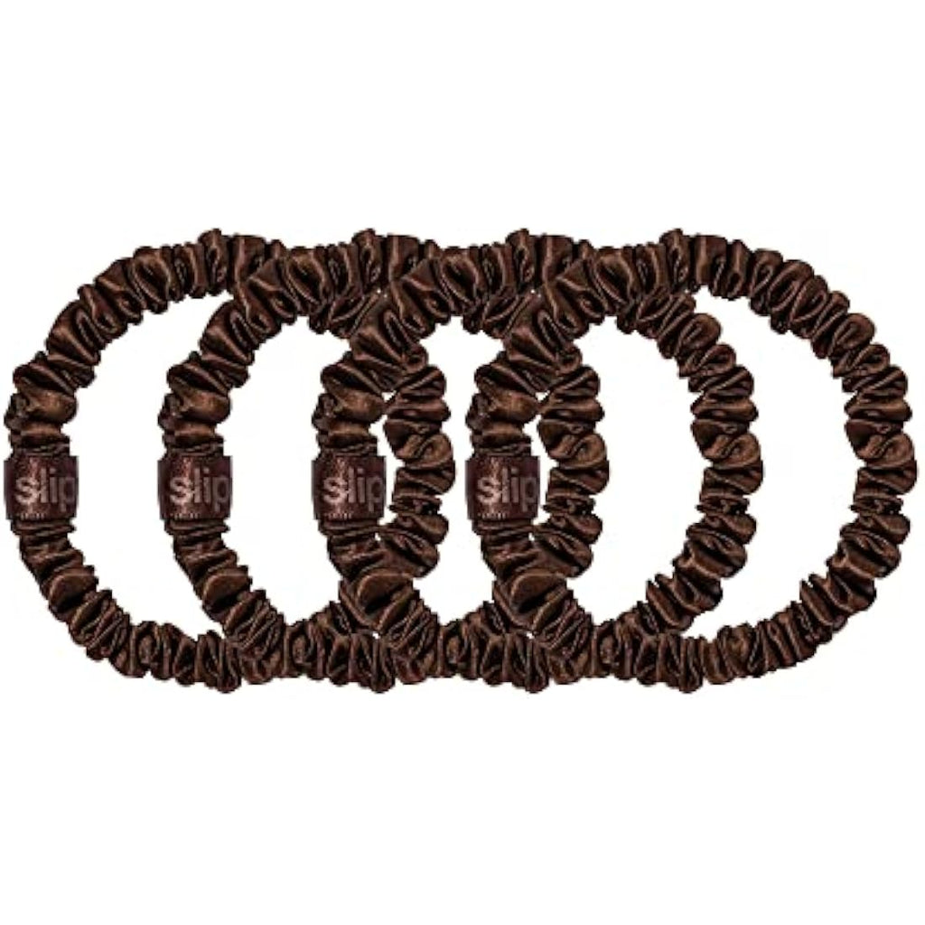 Slip Skinny Silk Scrunchies – Brown Mulberry Silk Hair Ties (4 Pack)