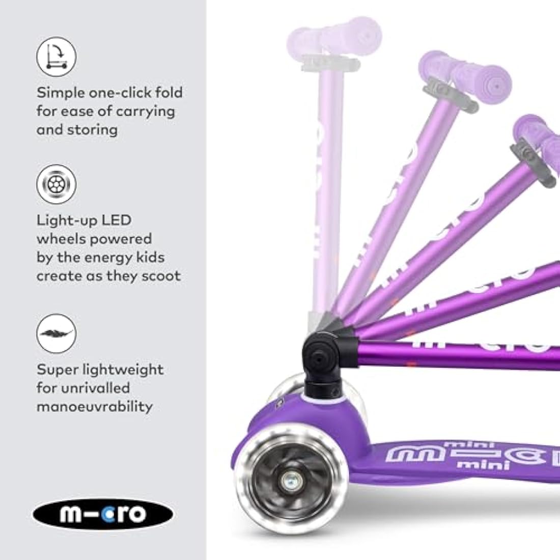 Micro Mini Deluxe LED Foldable Kids Scooter | Light Up Wheels | 2-5 Years
