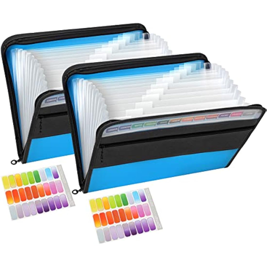 Tranbo A4 Expanding File Folder with Zipper - 2 Pack Blue Document Organizer