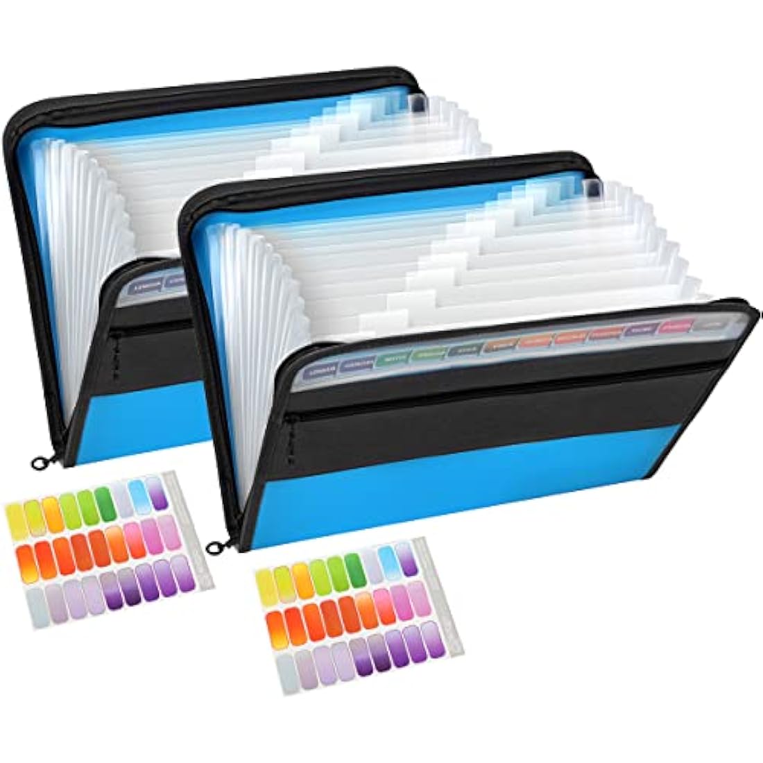 Tranbo A4 Expanding File Folder with Zipper - 2 Pack Blue Document Organizer