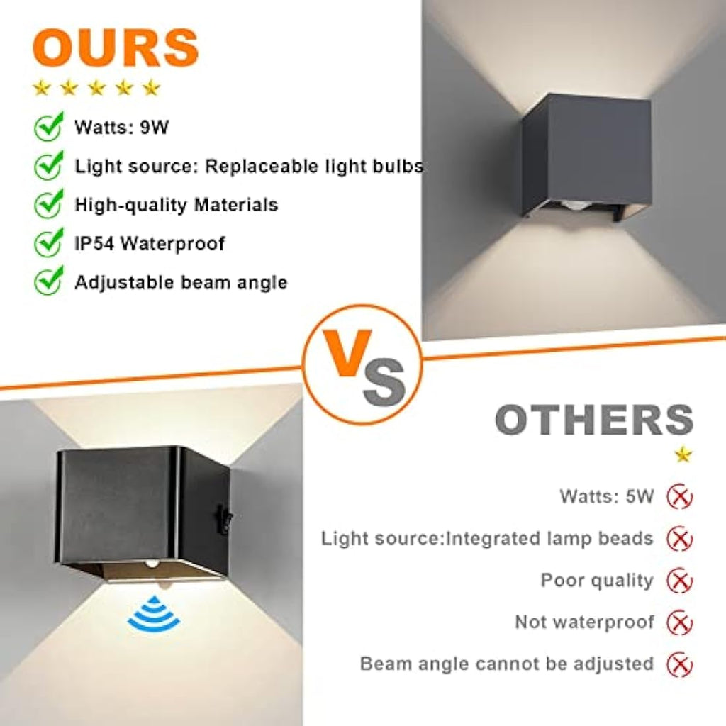 Klighten Outdoor Wall Light with Motion Sensor - IP54 Waterproof 2PCS