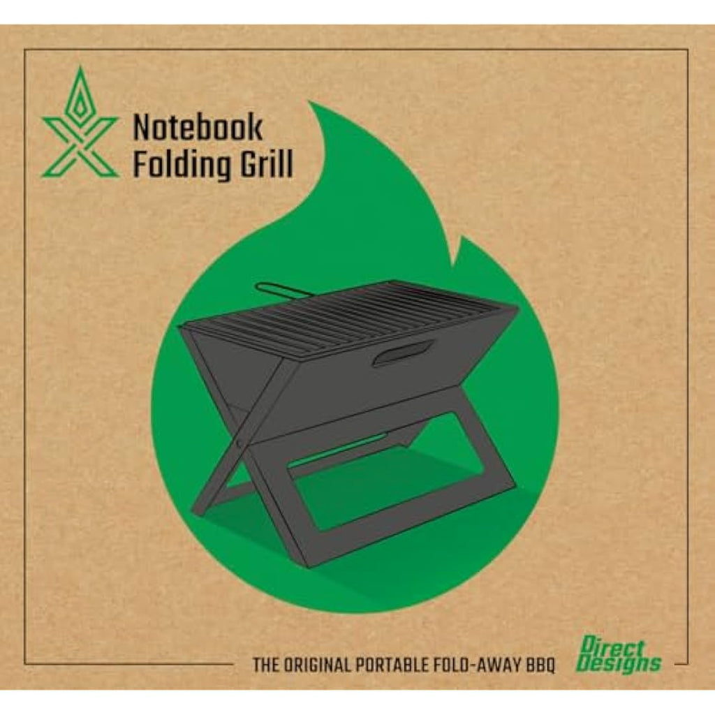Direct Designs Notebook Folding Portable Charcoal BBQ Grill - Black Steel