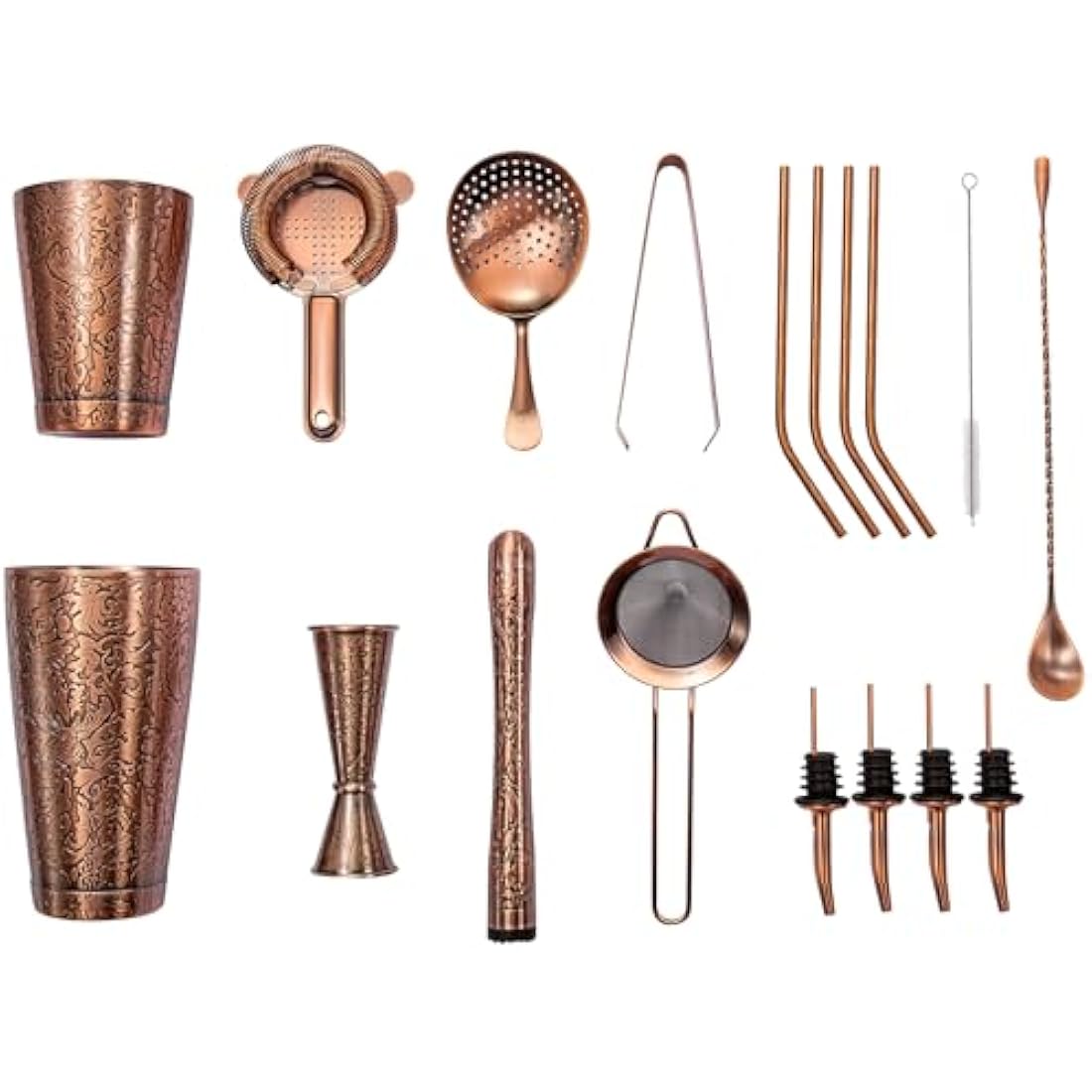 SKY FISH 18-Piece Boston Cocktail Shaker Set | 3D Embossed Antique Copper