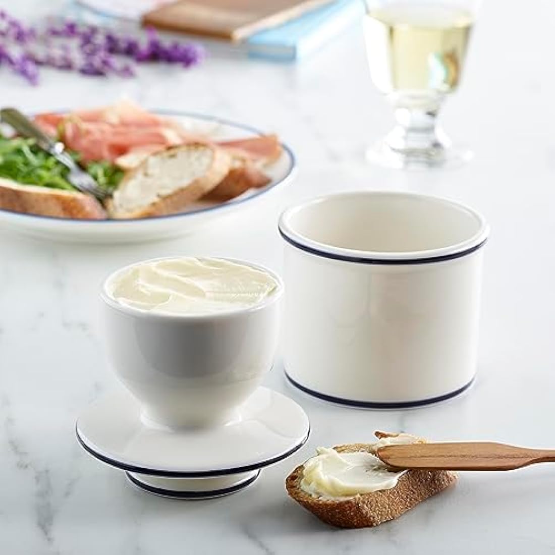 Butter Bell Crock by L Tremain – French Ceramic Butter Dish, Blue Trim