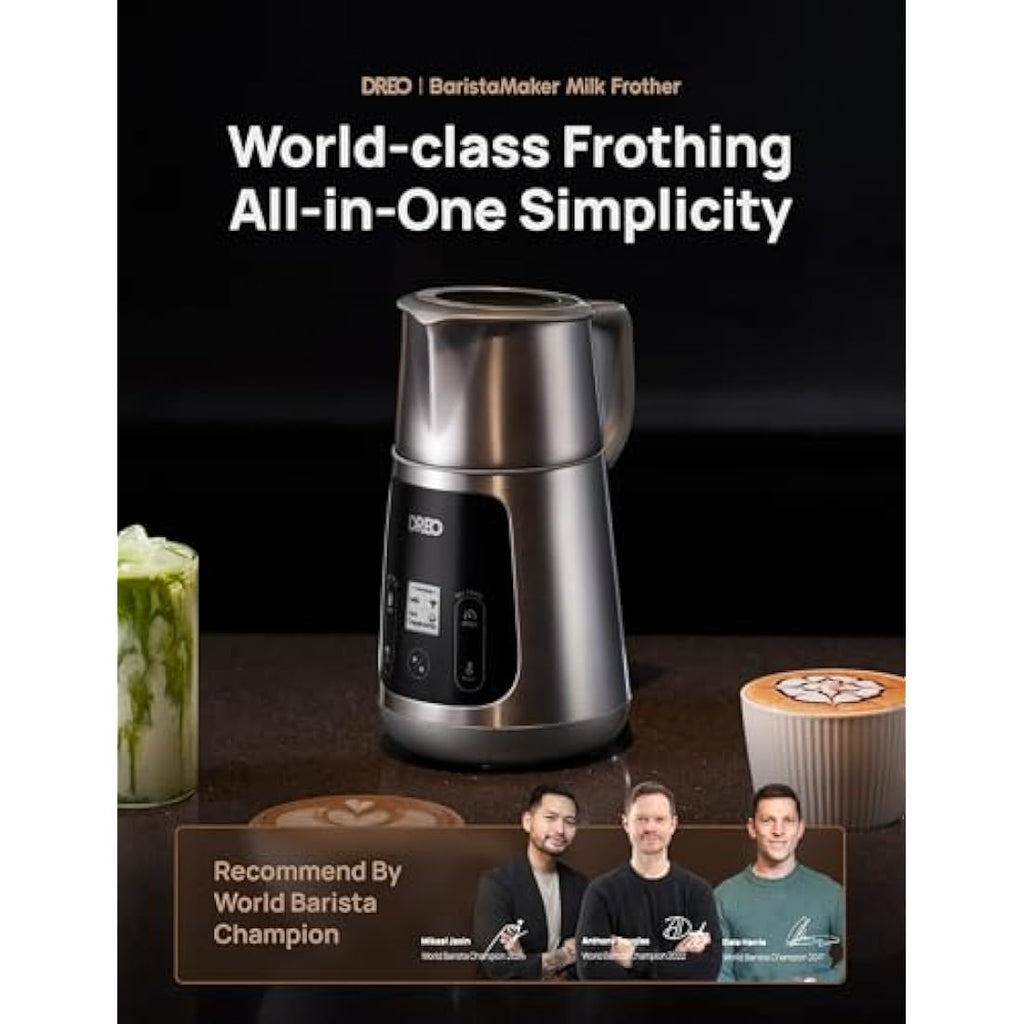 Dreo BaristaMaker Milk Frother – 27oz Electric Foam Maker for Latte Art
