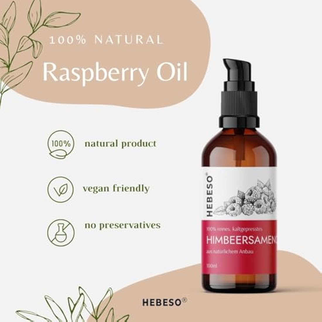 HEBESO 100% Cold-Pressed Raspberry Seed Oil – Organic Anti-Aging Face Care