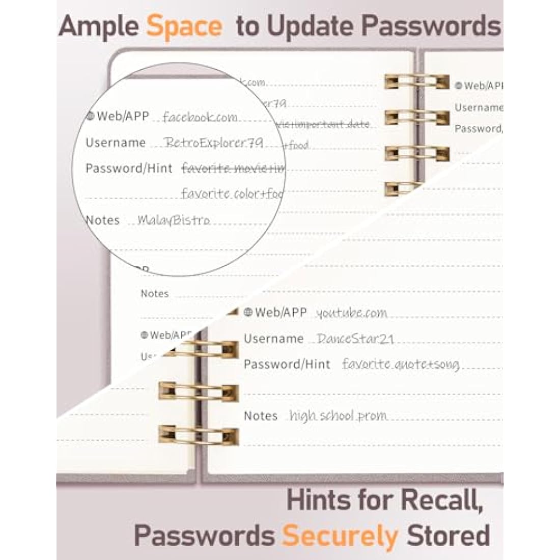 WEMATE Spiral Password Book with Alphabetical Tabs - Dusty Rose Journal