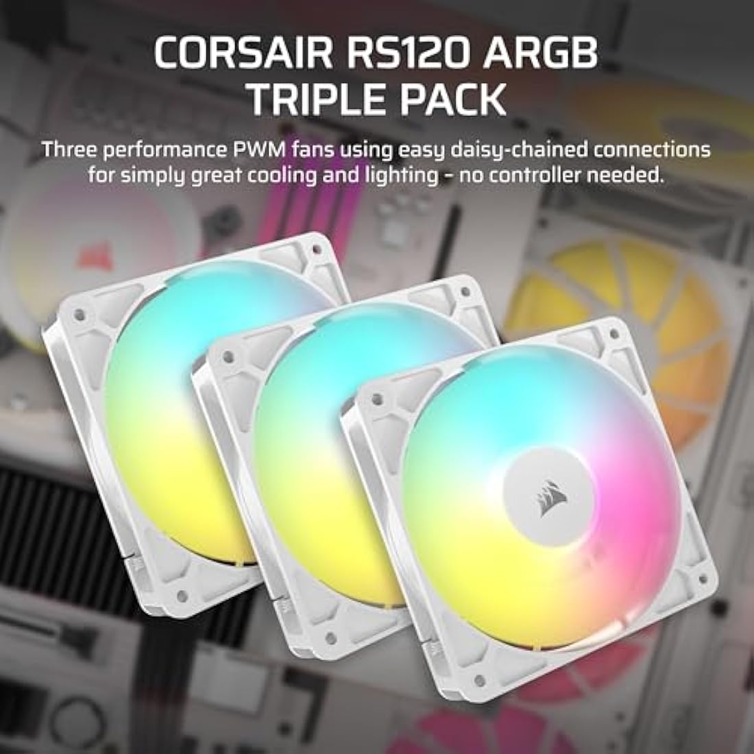 Corsair RS120 ARGB 120mm PWM Case Fans – Magnetic Dome – Triple Pack White