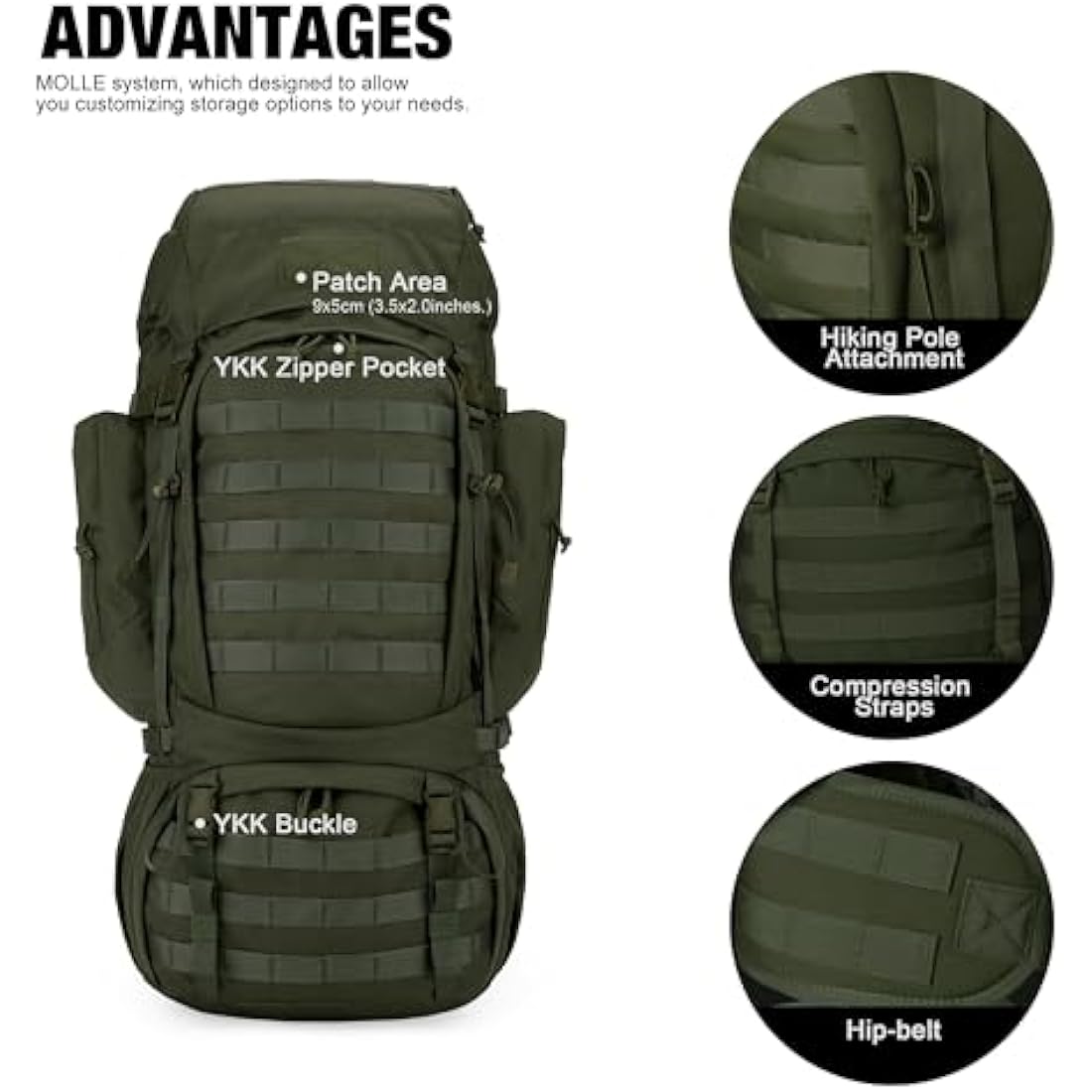 Mardingtop 60L Tactical Backpack | Military MOLLE Rucksack with Rain Cover