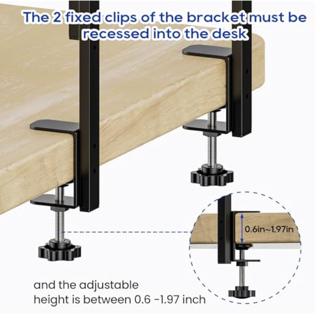 THYGIFTREE 2-Tier Clamp On Desk Shelf | Wood Tabletop Storage Rack - Brown