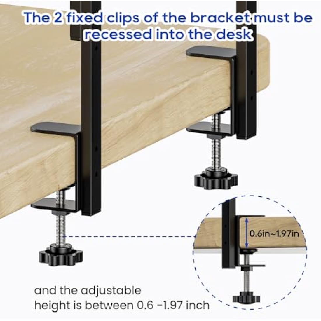 THYGIFTREE 2-Tier Clamp On Desk Shelf | Wood Tabletop Storage Rack - Brown