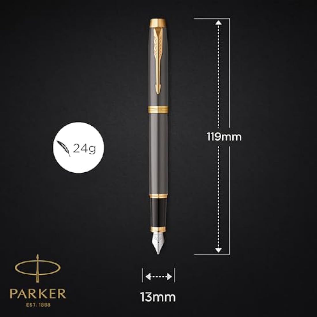 Parker IM Fountain Pen – Grey Lacquer with Gold Trim, Fine Nib