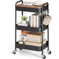 KINGRACK 3-Tier Metal Rolling Storage Trolley with Wooden Worktop