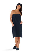 Boca Terry Women's Spa Wrap – 100% Cotton Bath Towel with Snaps, Black