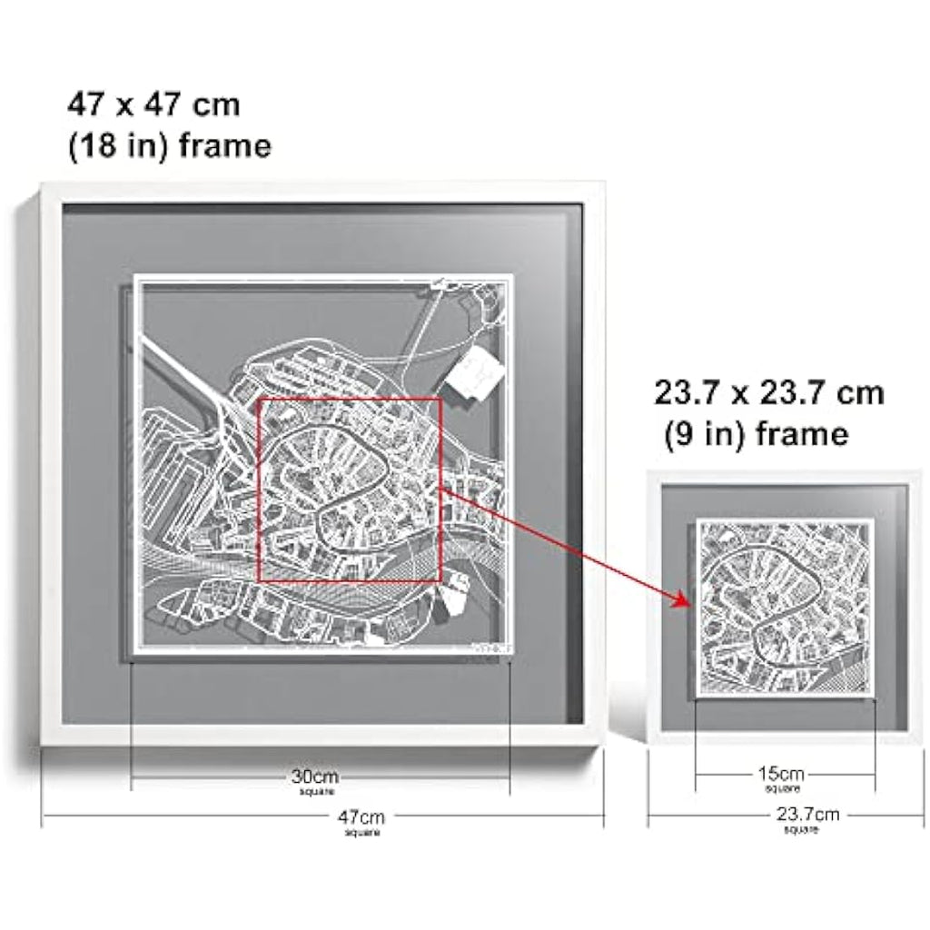 Venice Paper Cut Map Framed Wall Art | Jolof Store 9x9 White Paper Art