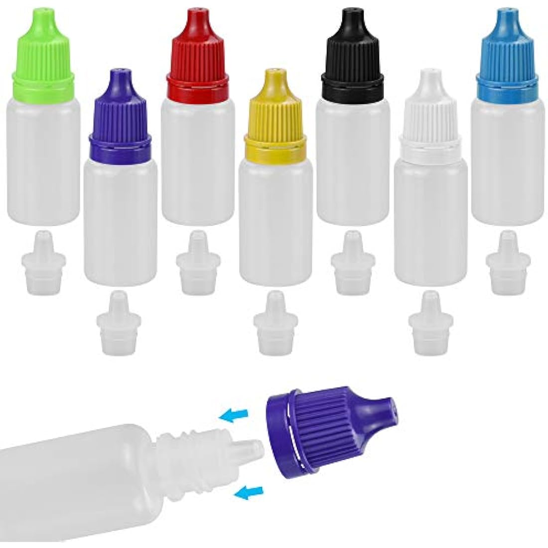 CODIRATO 70-Pack 10ml Plastic Dropper Bottles | 7 Colors for E-Liquid