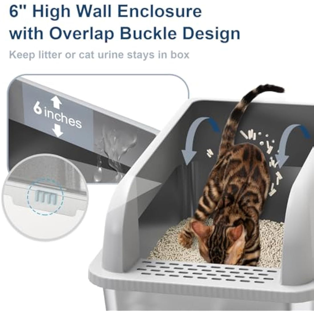 Suzzipaws XL Stainless Steel Cat Litter Box – High Sided Enclosed Tray