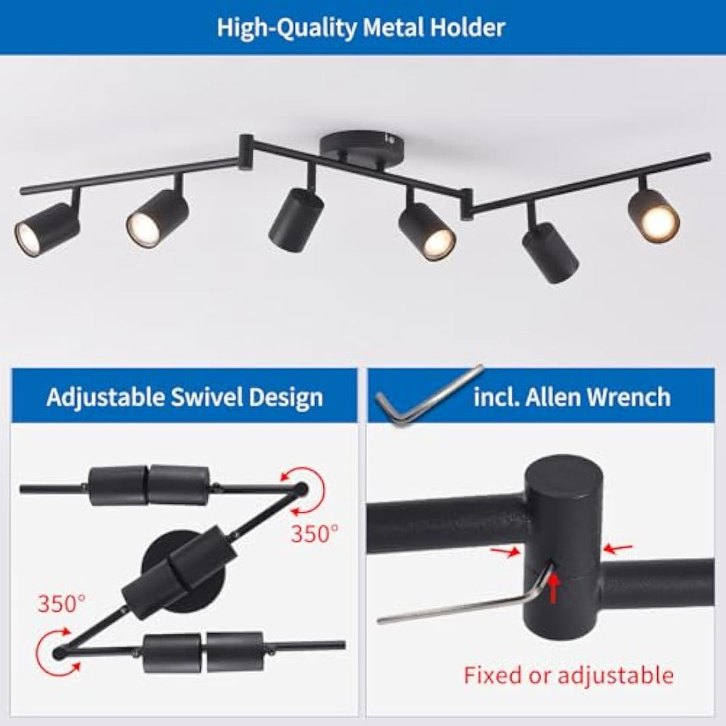 ANWIO 6-Way Black GU10 Ceiling Spotlight Bar | Adjustable Industrial Metal
