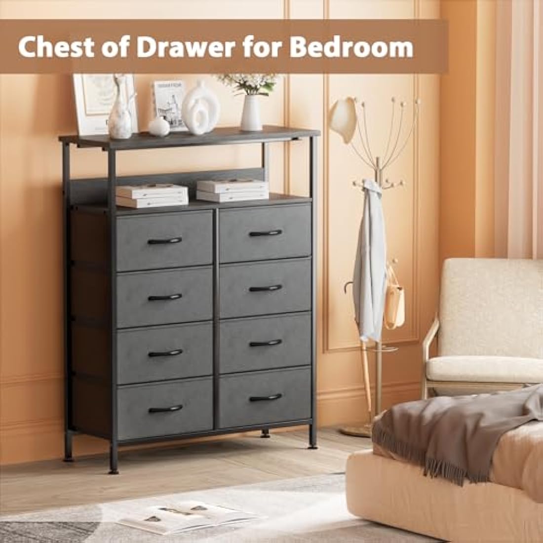 8-Drawer Fabric Dresser – Tall Bedroom Chest with Shelf