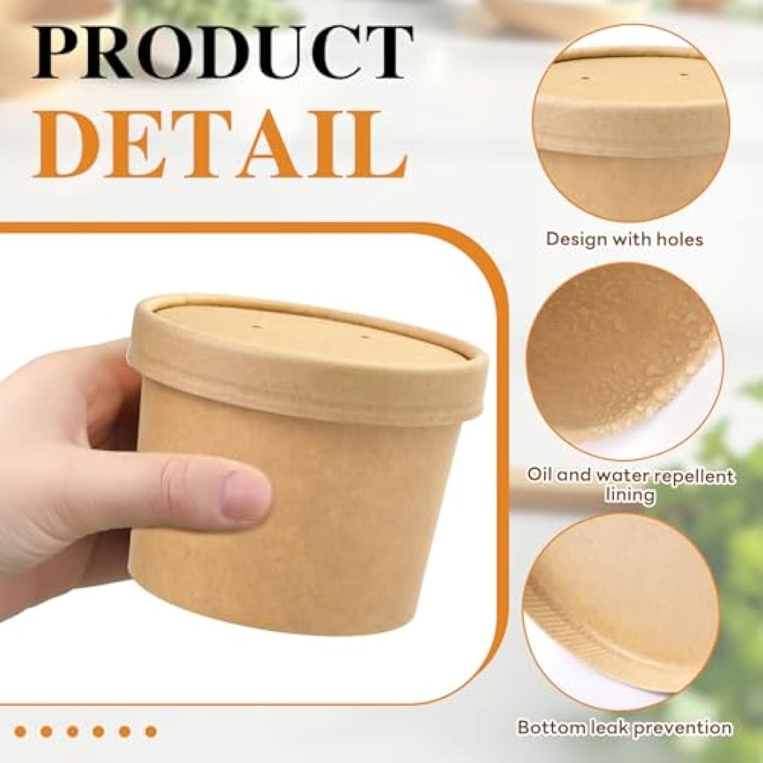 12oz Kraft Paper Soup Cups with Lids - 50 Pack Disposable Bowls