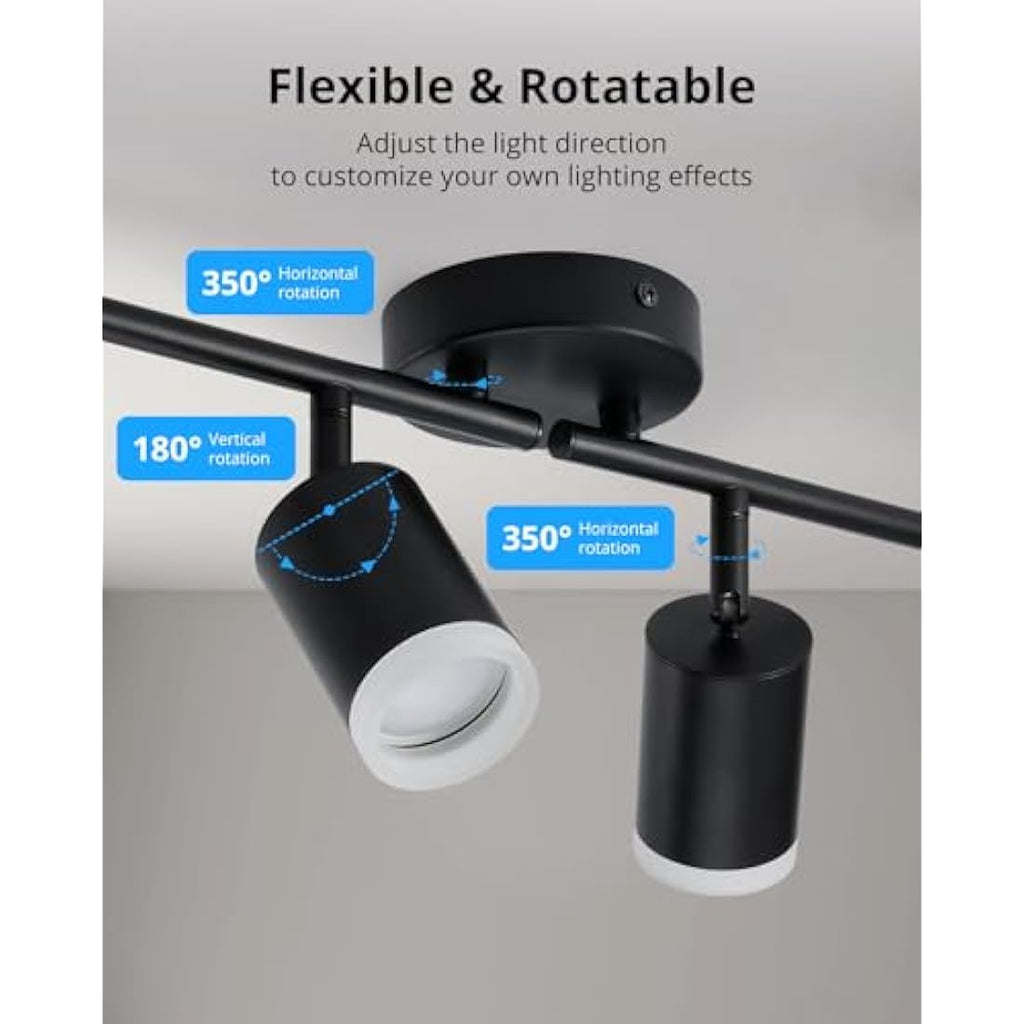 Gr4tec 4-Way LED Ceiling Spotlight Bar | Matte Black GU10 Fitting