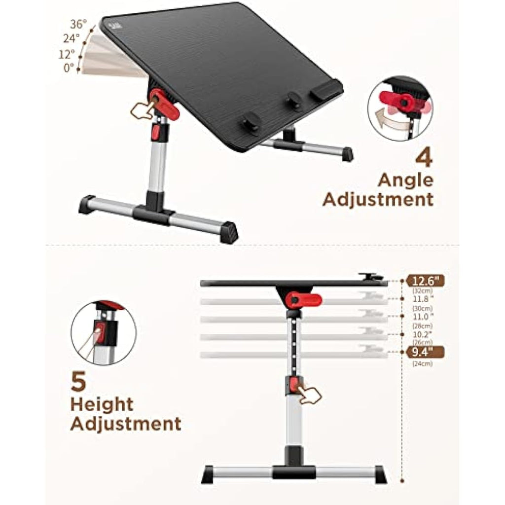 SAIJI Foldable Laptop Desk – Adjustable Height Ergonomic Bed Table, Black