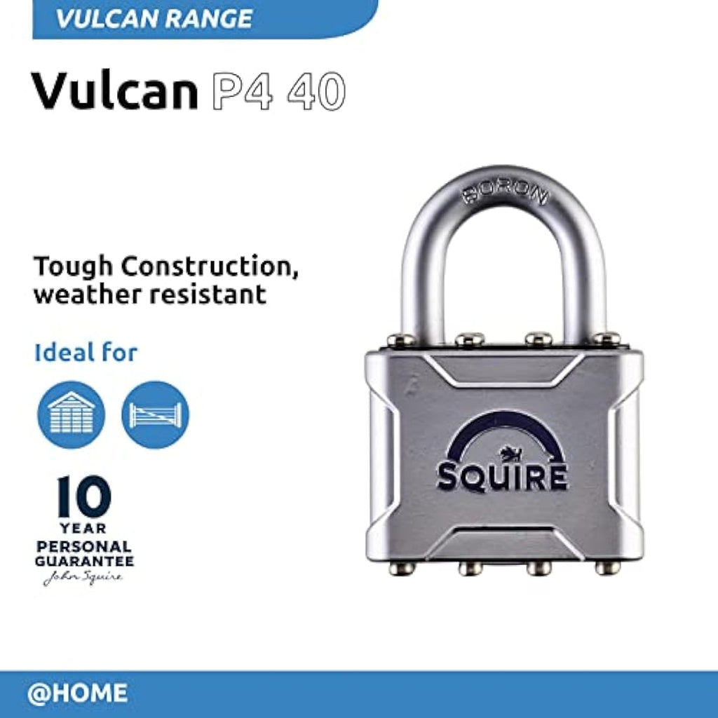 Squire Vulcan P4/40 Heavy Duty Padlock – Weatherproof Steel, 40mm
