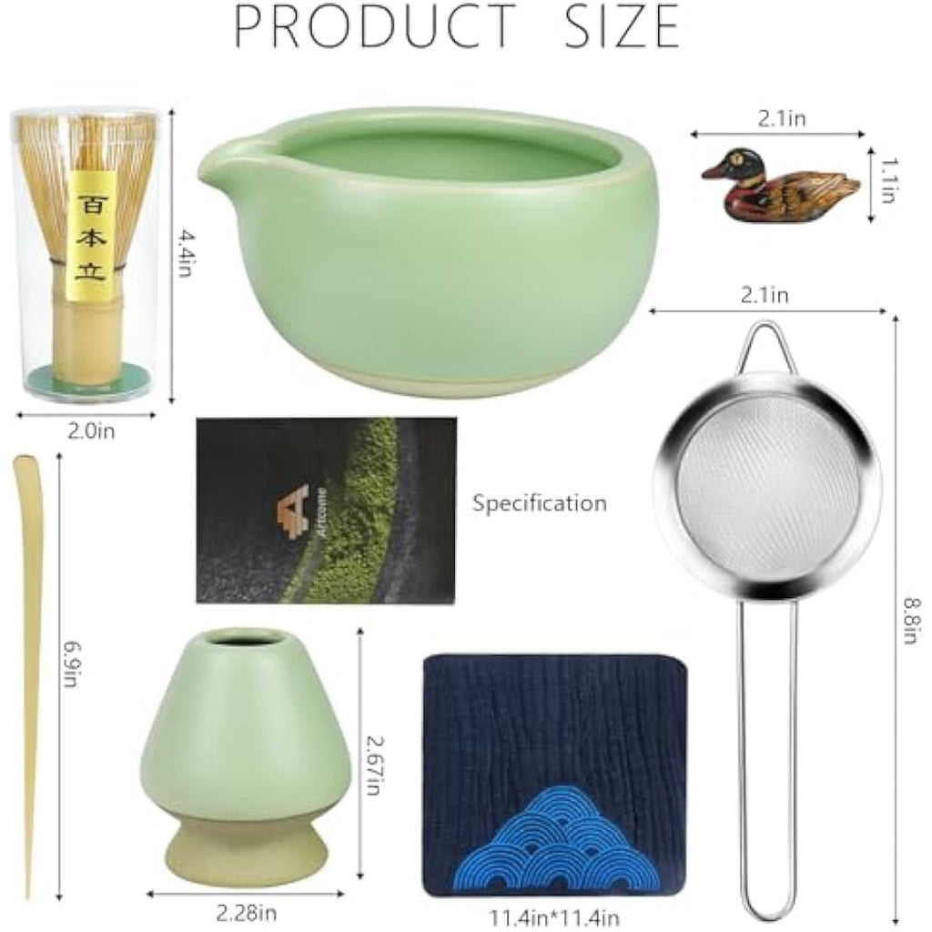 Jolof Store 7-Piece Matcha Tea Ceremony Kit with Bamboo Whisk - Green