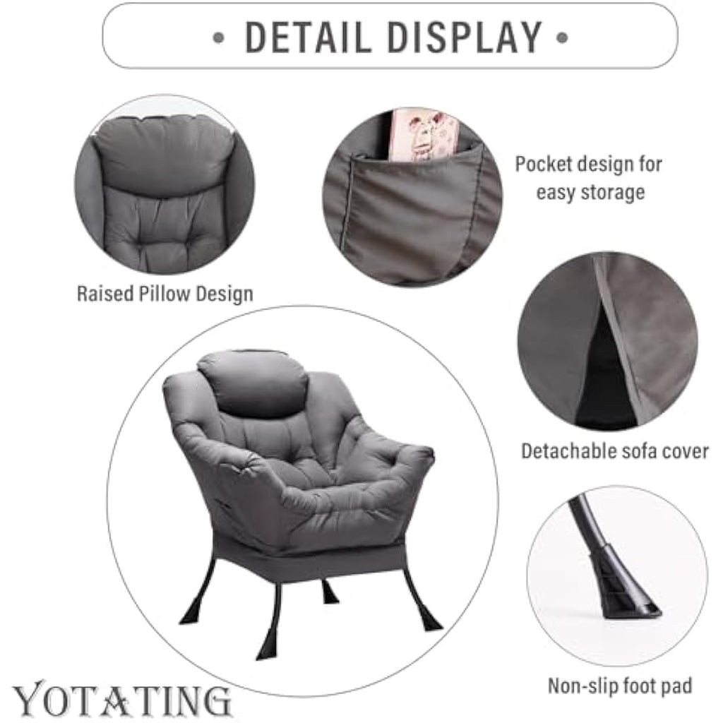 Jolof Store Lazy Chair with Ottoman – Ergonomic Accent Armchair, Dark Grey