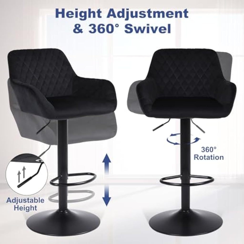 Velvet Swivel Bar Stools Set of 2 | Adjustable Counter Chairs