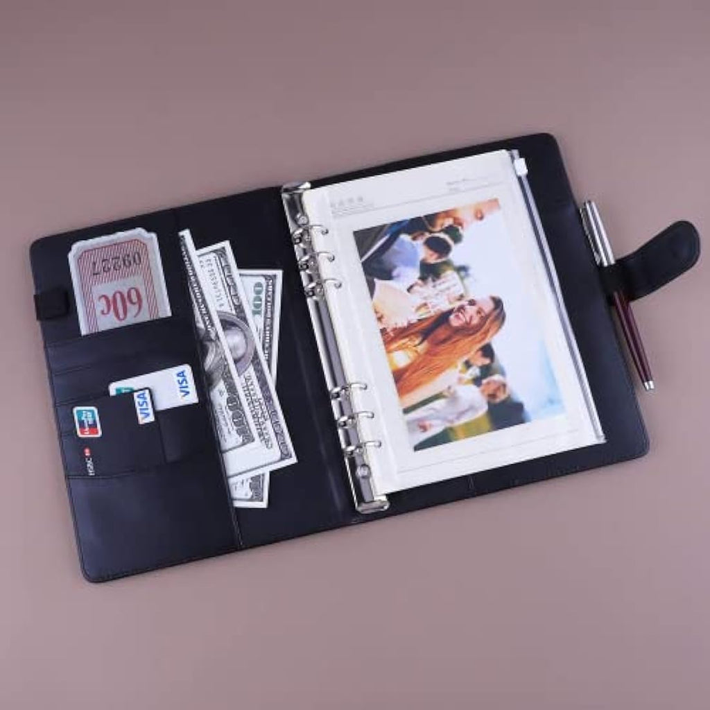 HAUTOCO A5 PU Leather 6 Ring Binder Notebook Refillable Organiser – Black