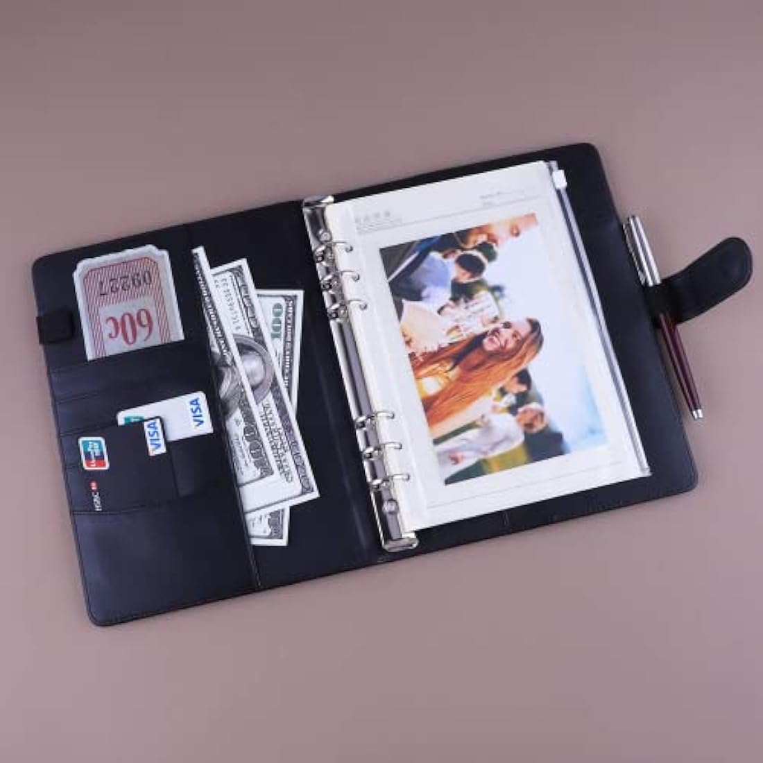 HAUTOCO A5 PU Leather 6 Ring Binder Notebook Refillable Organiser – Black