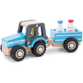 New Classic Toys Wooden Tractor with Trailer & Milk Bottles - Blue