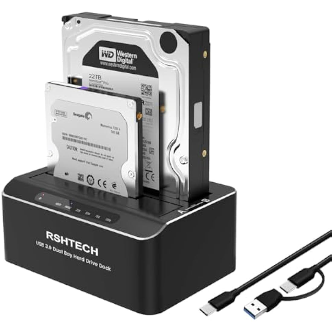 RSHTECH Dual Bay SATA HDD Docking Station | USB 3.0 Aluminum Offline Clone